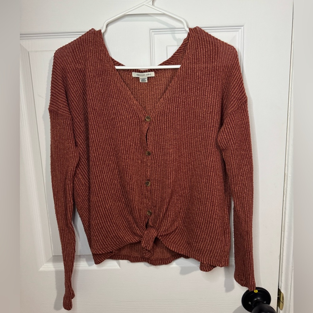 American Eagle Outfitters Rust Cardigan with Knot Detail